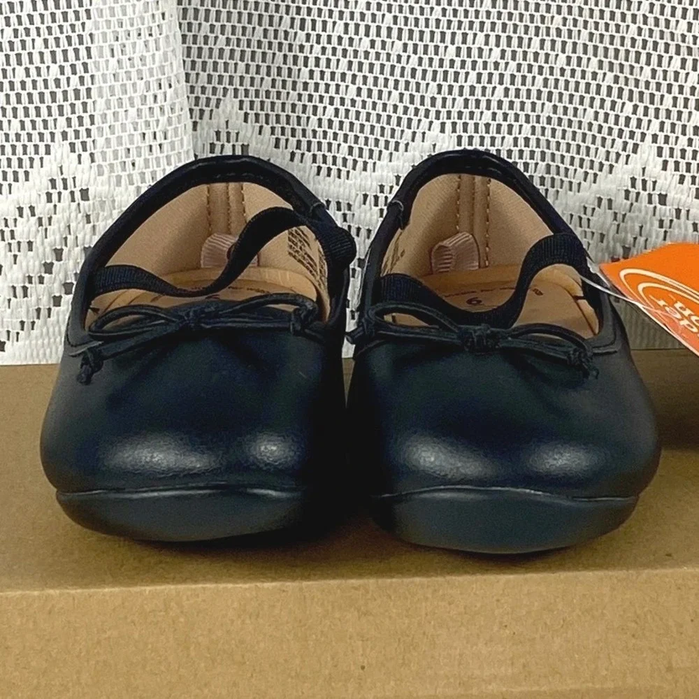 NWT Toddler Size 6 Wonder Nation Girls Black Bow Ballet Flats Elastic Strap Shoe